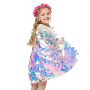 Hot Sale Kids Girl Sequined Mermaid Capes Children Cloak for Halloween Christmas Cape Factory Direct Sale