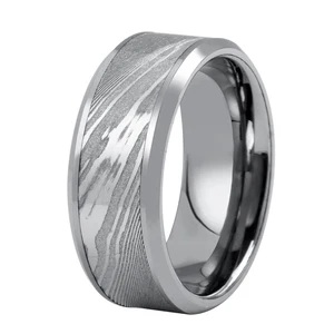 Custom Made Damascus Steel Wedding Ring for Men 8mm Tungsten Caride Ring With Damacsus Steel Inlay TIZTI Ring