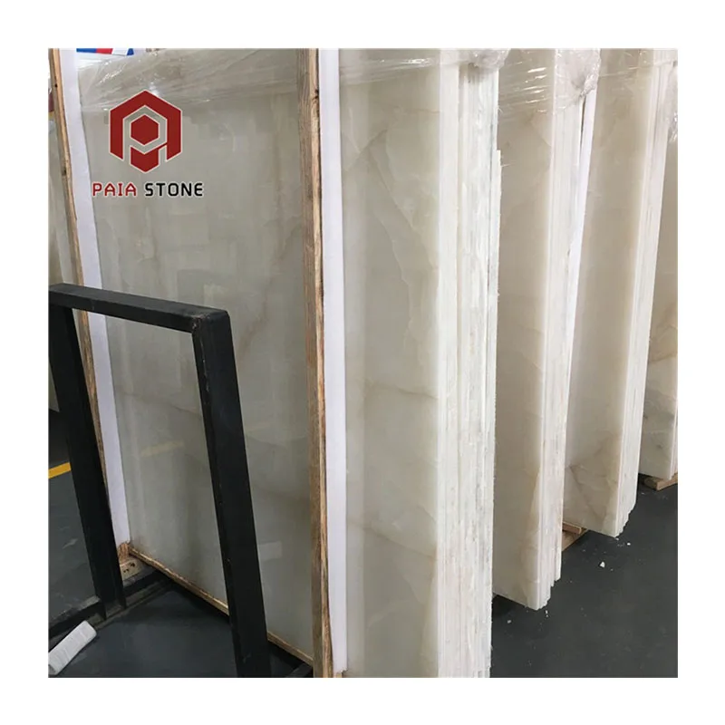 High Quality Transparent Backlight Pure White Onyx Slab Marble For Bar Top