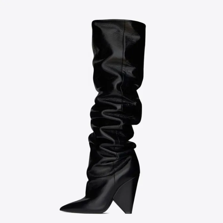 Winter Women Pull-on Special Heeled Pointed Elastic Knee High Boots - Image 6