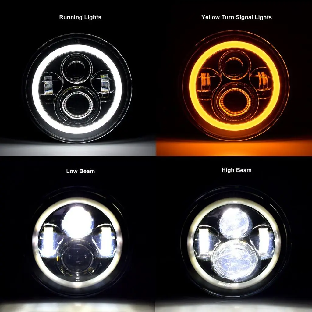 POUR FORD MUSTANG 1965-1978 7  Pouce Rond LED Phares Paire Halo