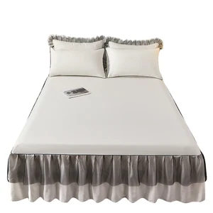 White Adjustable Elastic Dust Ruffles Easy Fit Wrinkle  Fade Resistant Luxurious Fabric Machine Washable Bed Skirt