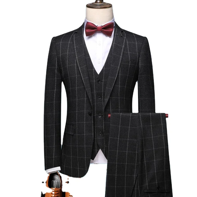 2023 Costume ODM New Men's Suits Plaid Wedding Dress  Slim Suit Singer Stage Chorus 3 pieces check men suits set for banquet