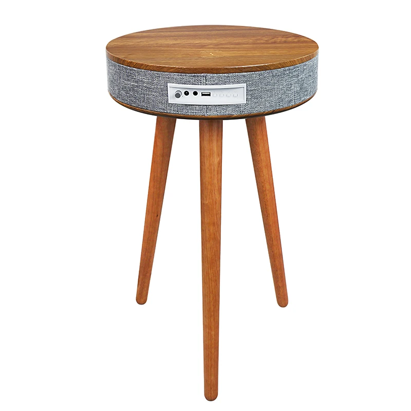 Living Room Round Wooden Smart Furniture Side Blue Tooth Speaker Coffee Table With Speaker and Wireless Charger