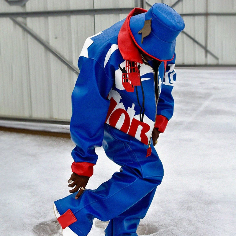 High Quality Windbreak Tracksuit Men Jogger Two Piece Set Color Block Reflective Chest Pocket Waterproof Outdoor Sports Suit gallery 3
