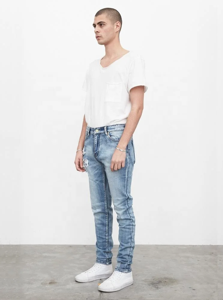 DiZNEW обычай оптом Slim Fit рваные Мужские джинсы