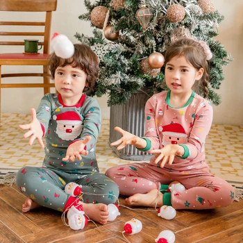 wholesale cotton embroidered kids Christmas pajamas children sleepwear