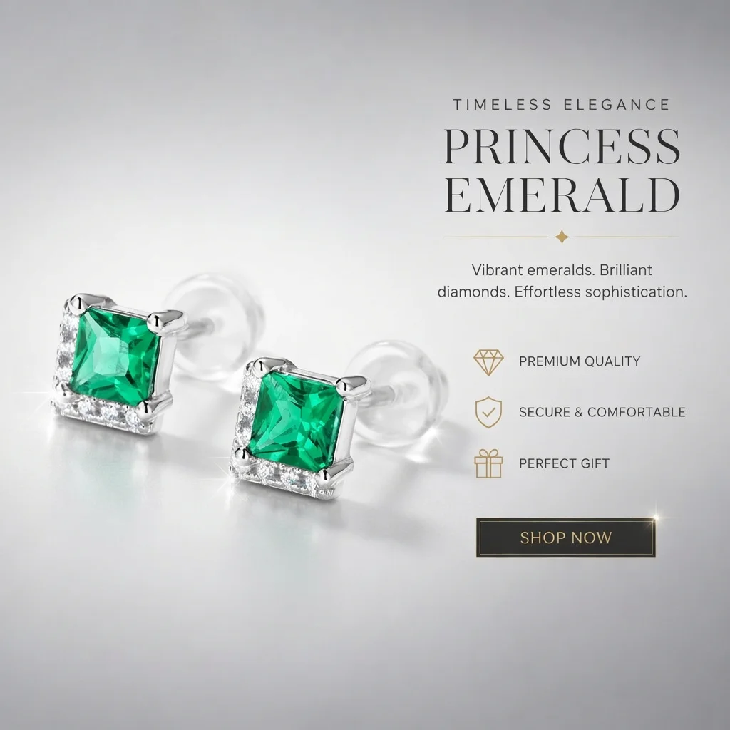 925 Sterling Silver Square Emerald Stud Earrings Geometric Claw Set Certified Engagement Jewelry for Women Party Wedding Gift