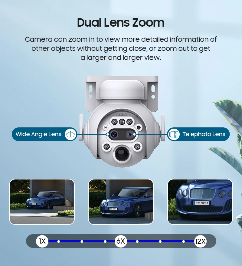 Ubox App 6mp 12x Zoom Dual Lens Wifi 4G Solar Camera Colorful Night Vision Motion Detection 4G Wireless Solar Security Camera