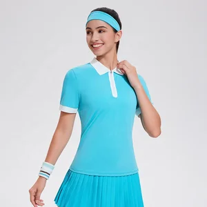 Polo Neck Aesthetic Tennis Sports Wear Women Front Half Zipper Polo T-shirts Casual Crop Sports Tops