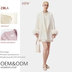 Handmade Good Quality Eco-Friendly Fashionable Double Sided Casual Short Woolen Wool Coat Winter Outerwear Fox Fur Decor Belt