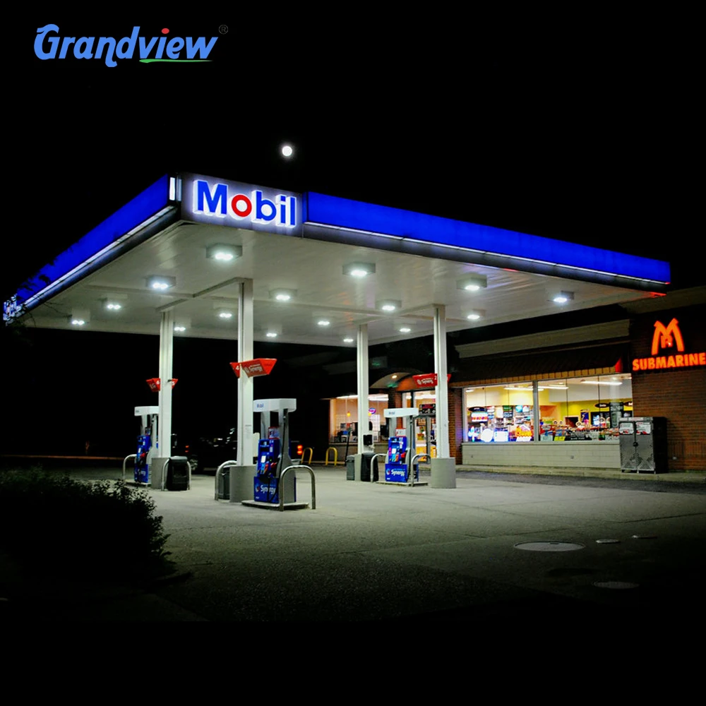 Steel Space Frame Petrol Station Sign Light Cost of Gas Station Canopy with Bending Cutting Welding Services