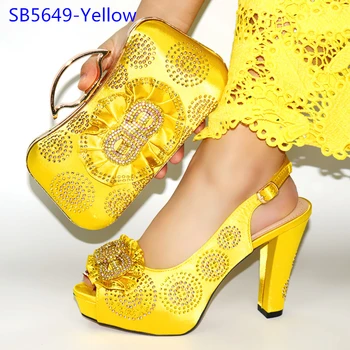 2019 New yellow Matching Shoes and Bag Set In Heels African Shoes