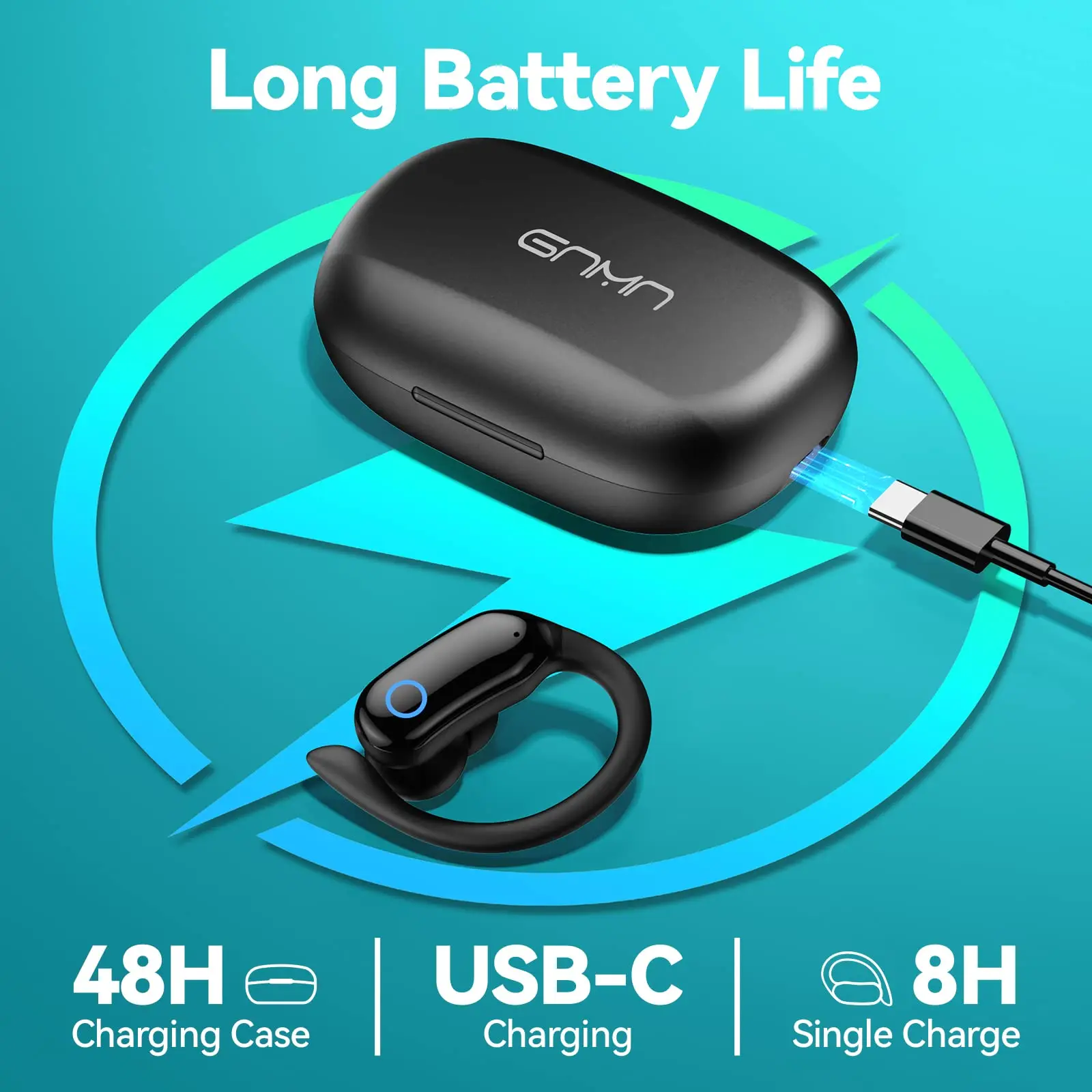 Ipx7 Waterproof Earphones Overear Stereo Bass Headset Earhooks