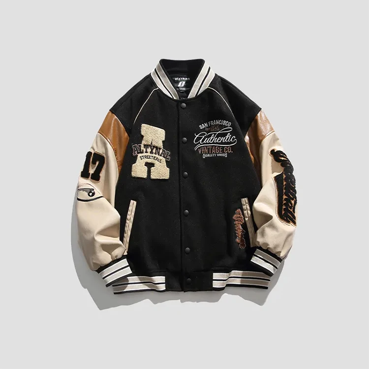 High Quality Chenille Embroidery Varsity Jacket Men Custom Logo Chain Patch Letterman Jacket Bomber Baseball Vintage Jacket gallery 3