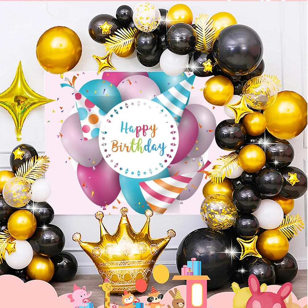 Gold Background Wall Panel Happy Birthday Theme Balloons Set Kids Party  Decoration - Buy Background Wall,Birthday Party Decoration,Birthday Balloon  Arch Set Product on 