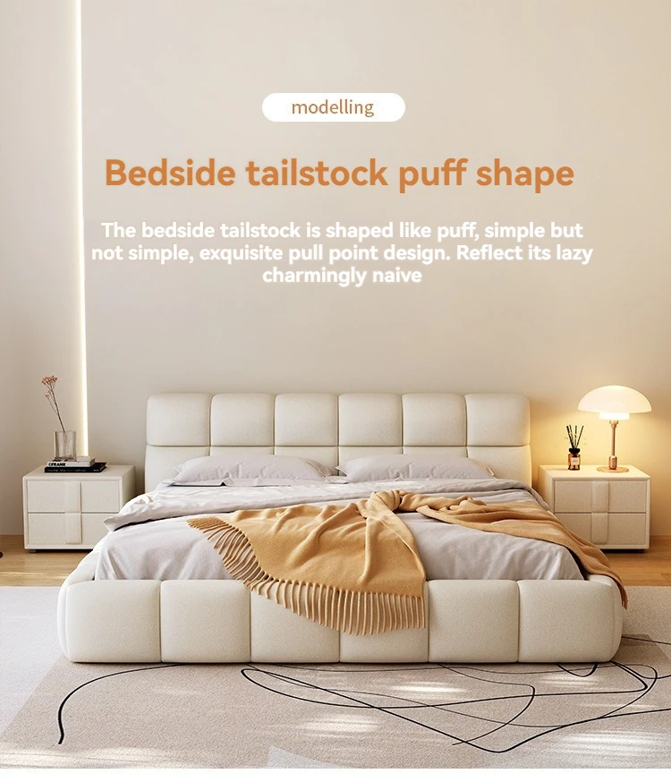 2024 Youta Modern Cream Style Queen Air Bed Frame With Storage Faux Fabric Bed With Night Stand