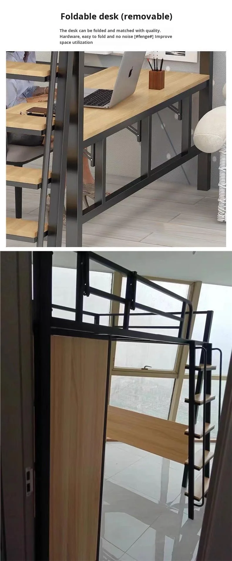 product multifunctional loft bed with thickened iron frame and elevated desk for small apartments wardrobe underneath bed-3