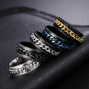 Men's Fashion Ring Cross-Border Hot Stainless Steel Decompression Ring with Rotating Chain Optional Multi-Color Collocation