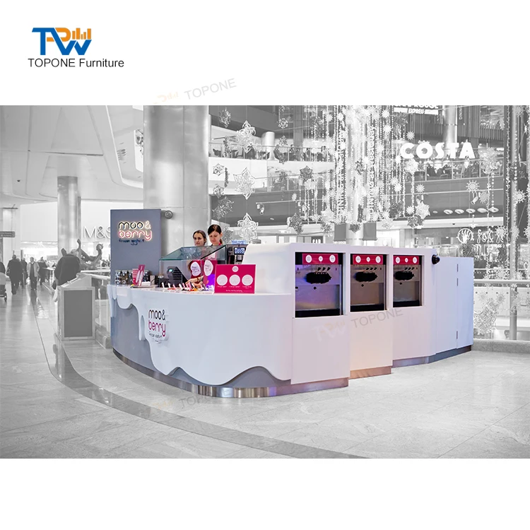 Ice Cream Bar Counter Customized Display Cabinet Cafe Bar Station Fashion Glass Showcase Coffee Kiosk for  Shop Mall