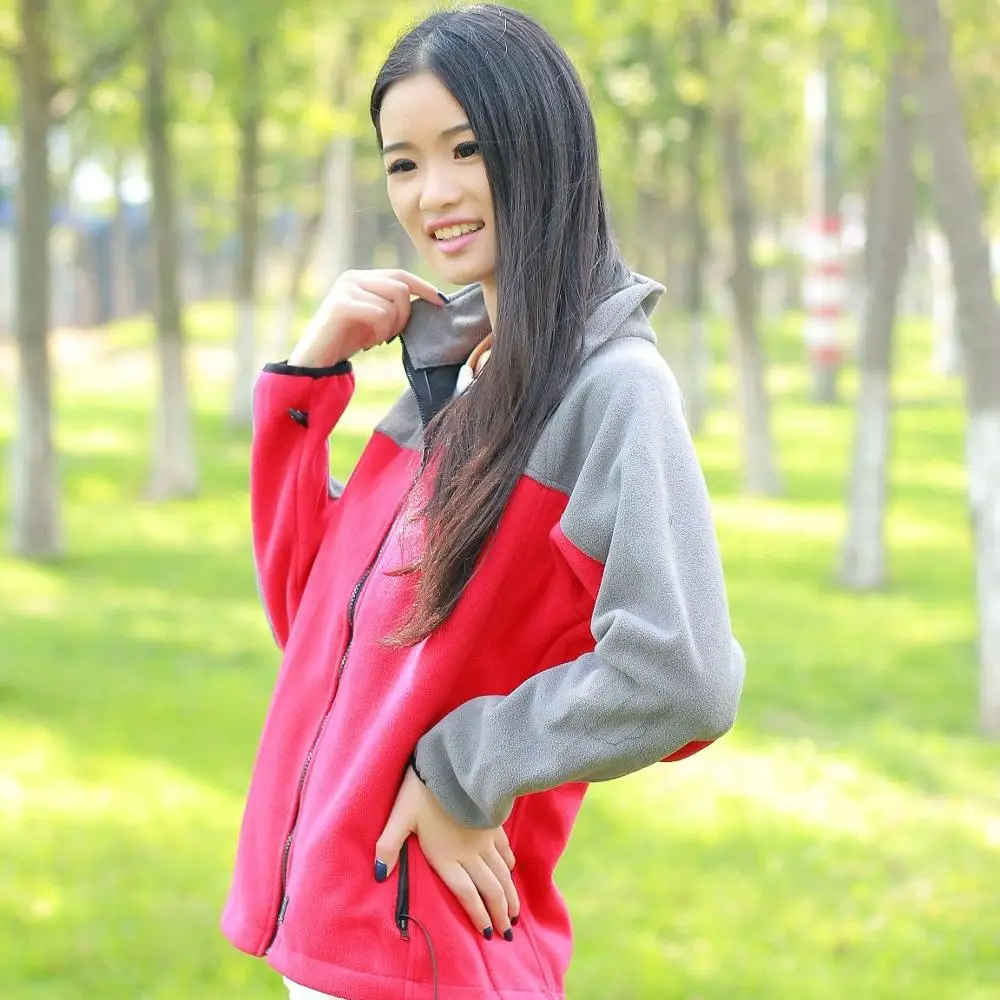 冬季女式可充电电加热连帽衫羊毛衣服加热极地羊毛夹克