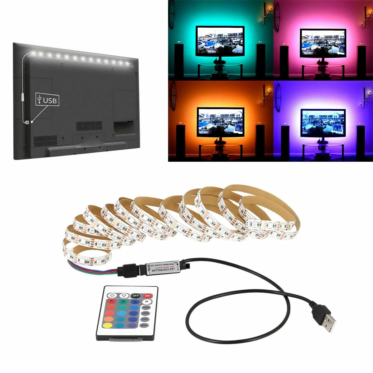 1 M TV rétro-éclairage USB DEL Stripe Lumière Barre Bandes Télé Blanc