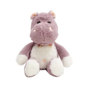 Custom Pink Hippo Plush Toy Super Soft Fluffy Warmer Heat Microwavable Bow Tie Design with PP Cotton Filling