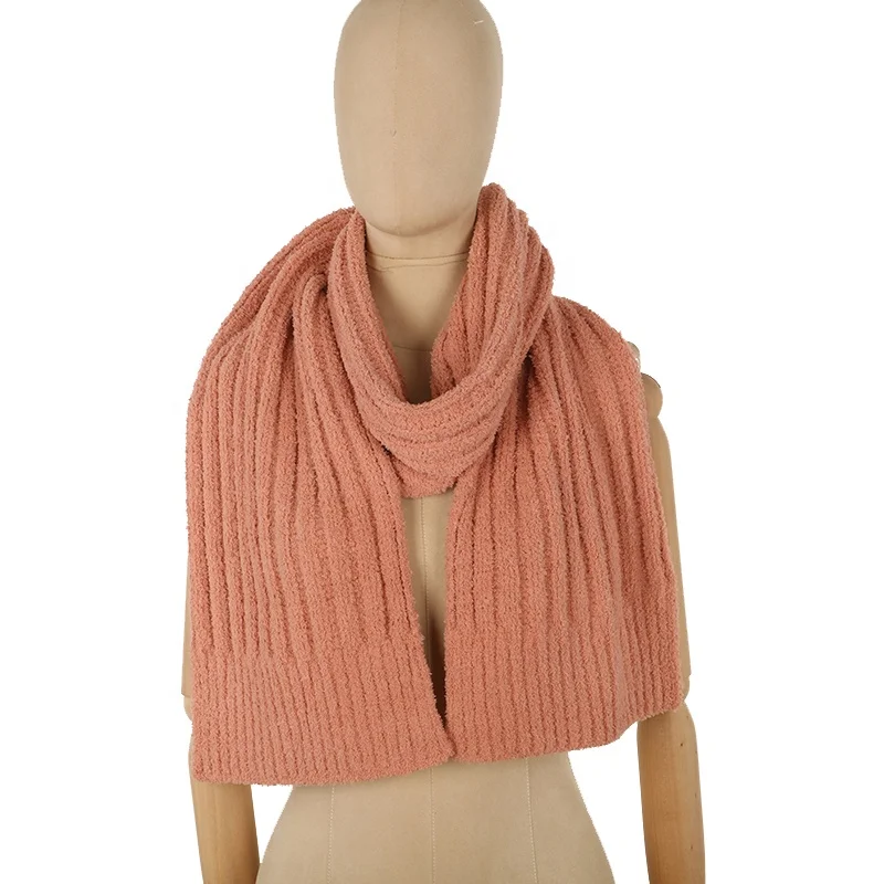 Новый зимний теплый мягкий вязаный шарф плотный однотонный шарф из полиэстера Блестящий вязаный шарф