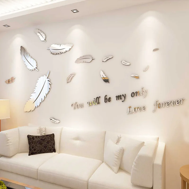 Feather 3d Acrylic Mirror Wall Stickers Living Room Sofa Tv Background Wall  Decoration Bedroom Bedside Pegatinas - Buy Acrylic 3d Wall Stickers,Feather  Acrylic 3d Stereo Wall Sticker Living Room Tv Background Bedroom