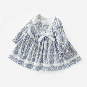 Summer New Arrival Casual Style Boutique Clothing Floral Cotton Toddler Dress Turn-down Collar Long Sleeve Breathable