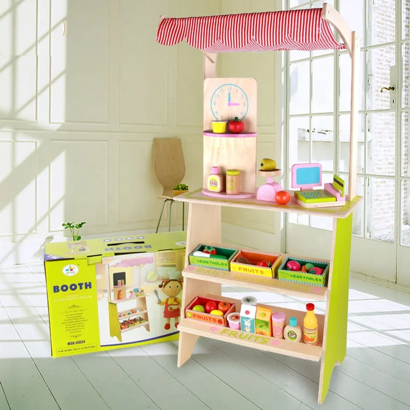 Wooden Pretend Play Supermarket Cash Register Toy Stem Educational Toys