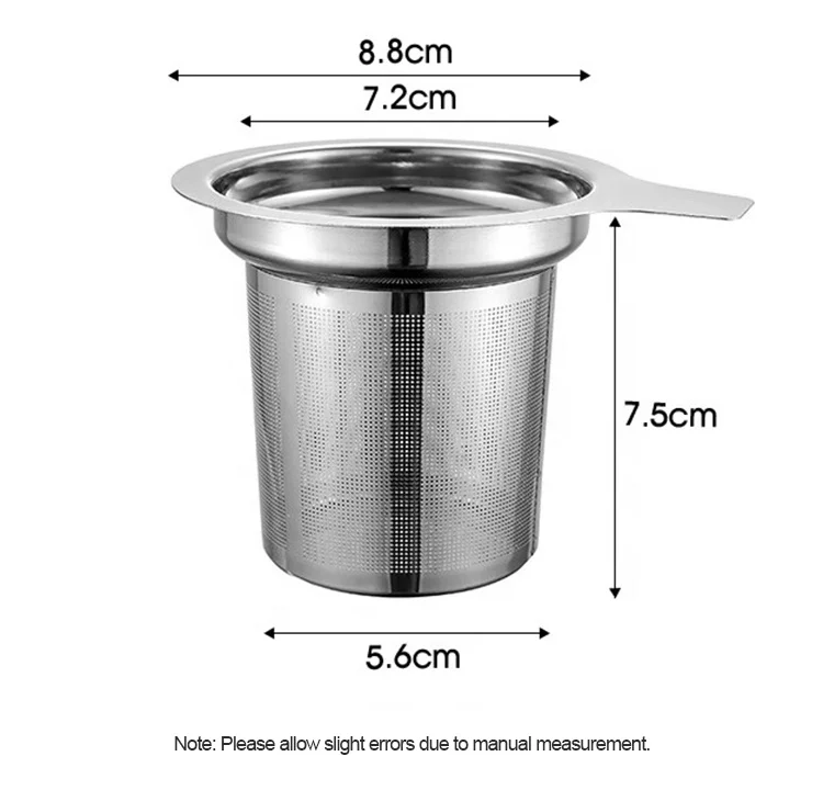 Good 304 Stainless Steel Tea Infuser Single Handle Silicone Lid Fine Mesh Large Capacity Teapots Mugs Cups Strainer Filter