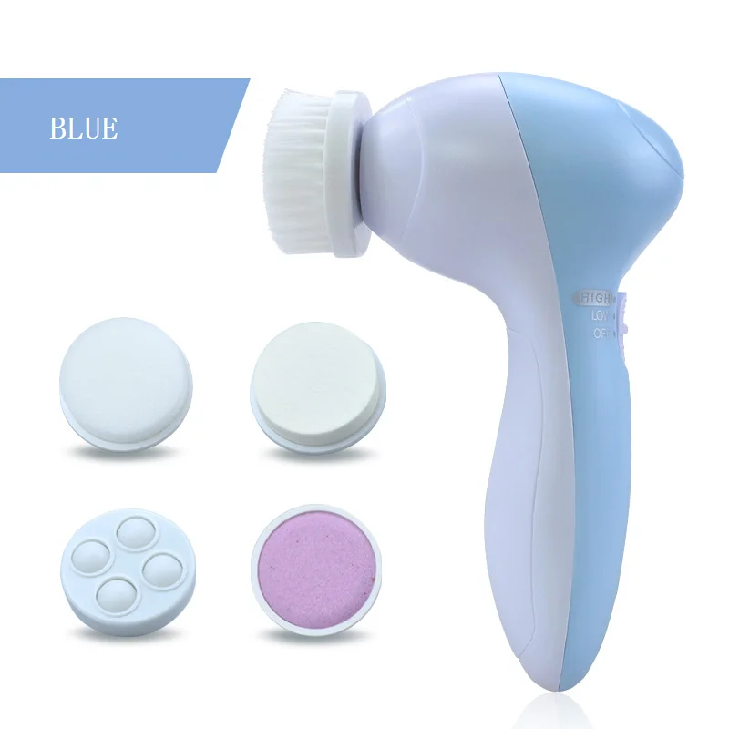 5 in 1 Face Exfoliating Electric Facial Cleaner Silicone Scrub Pore Cleaner Spin Sonic Facial Cleansing Brush for Home