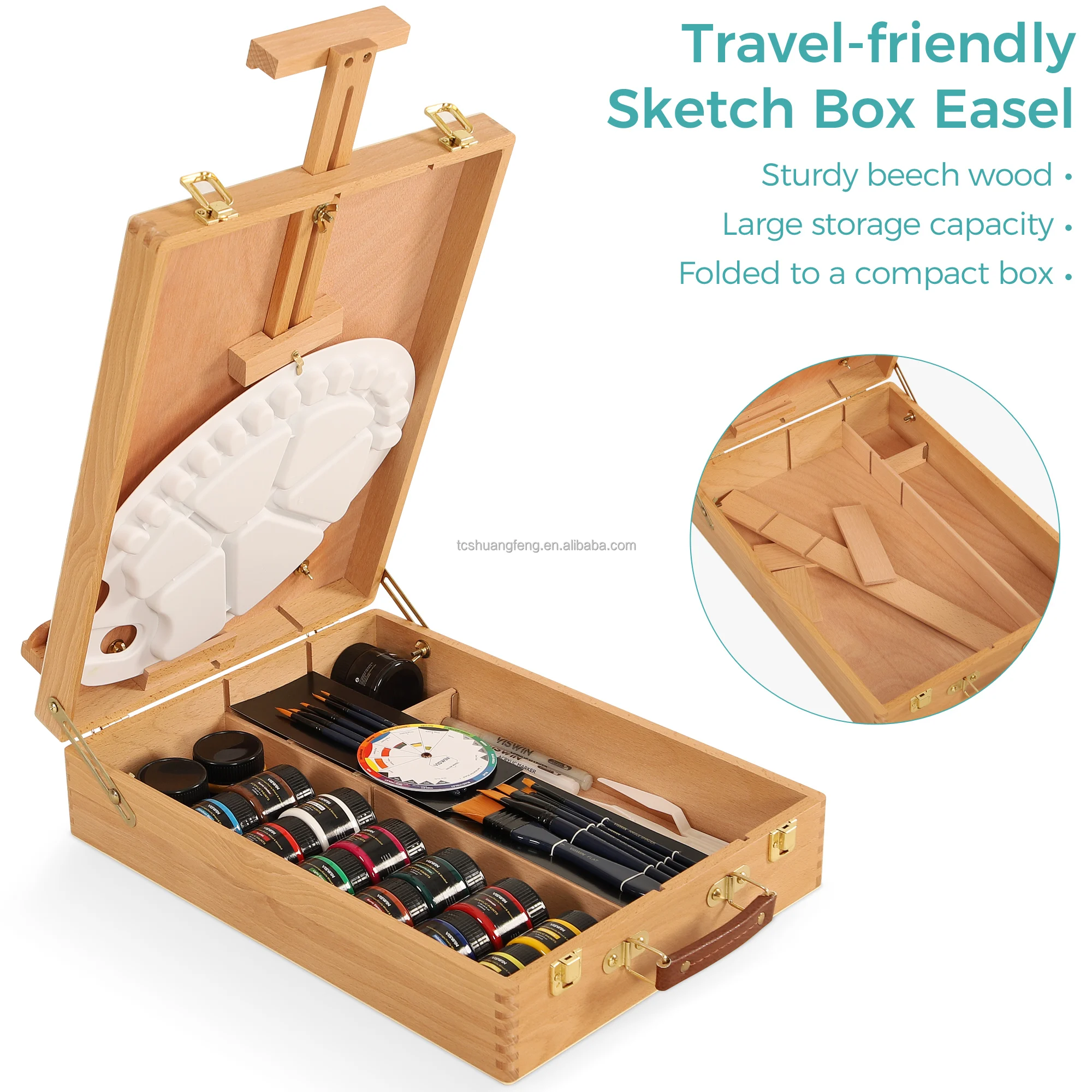 Wooden Tabletop Easel With Storage Sketchbox Adjustable Portable