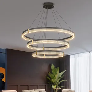 Zeal Lighting Modern Simple Hanging Pendant Light 3 Rings Black Acrylic Chandelier Dining Room