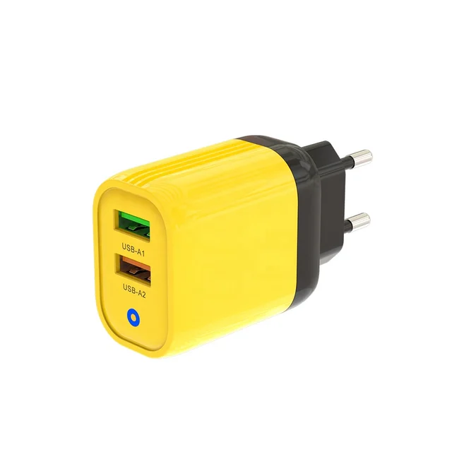 Blue Light 2A 2USB dual port Amber yellow wall adapters chargers with round lamp EU US UK adapted for all mobile phone chargers
