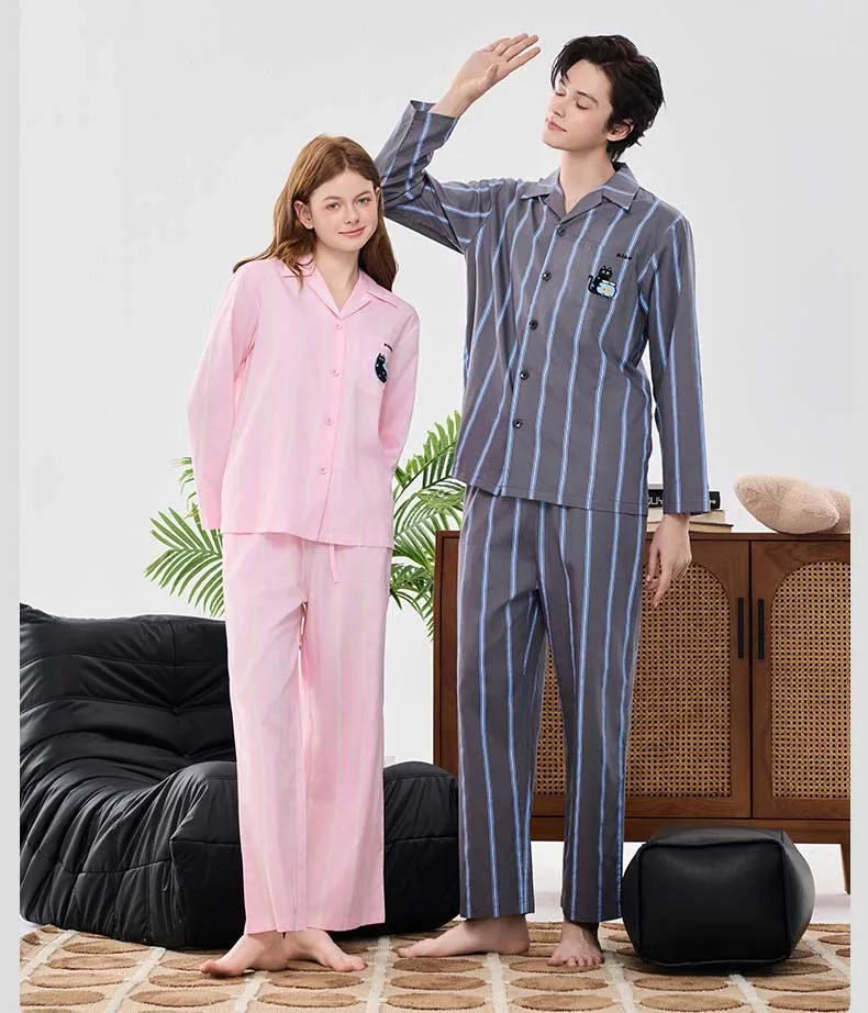Unisex Women Men's Elegant Summer Long Cotton Loungewear Pajama Set Adult Comfy Breathable Lounge Wear Couple Sleepwear Set