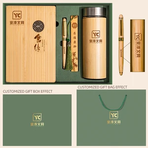 High Quality Opening Ceremony Corporate Promotional Gift Sets Bookmark Pen Solid Wood Notebook Thermos Cup Gift with Logo