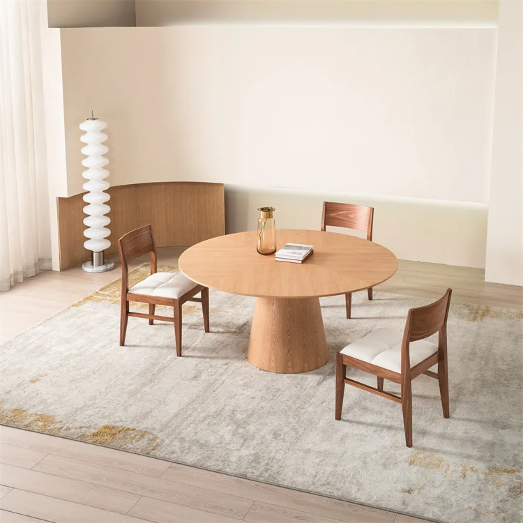 Midcentury Modern Wood Veneer Walnut Round Dining Tables 6 Seater Solid ...