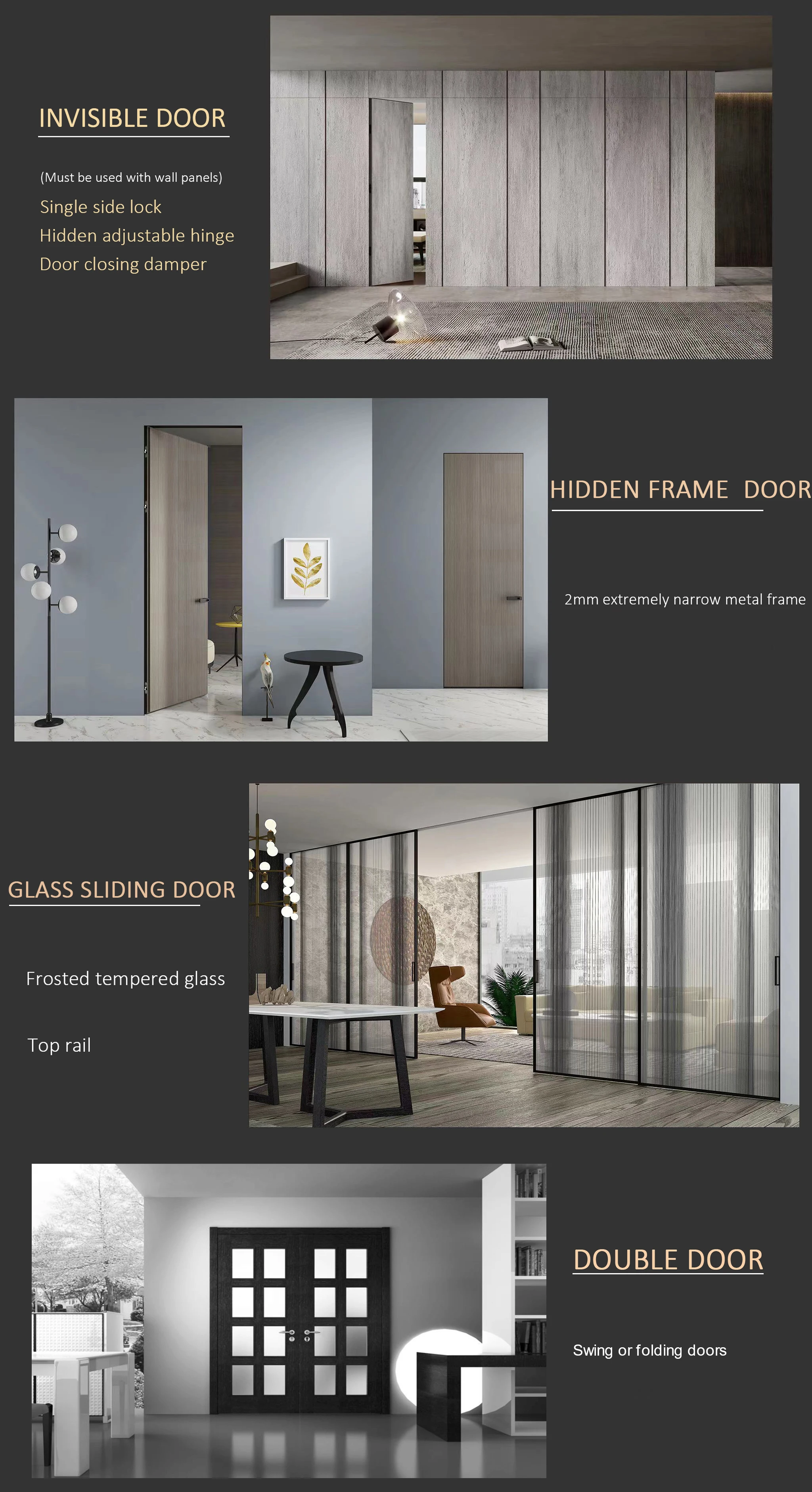 Modern Design Invisible Door Without Frame Oak Matte Painted Hidden