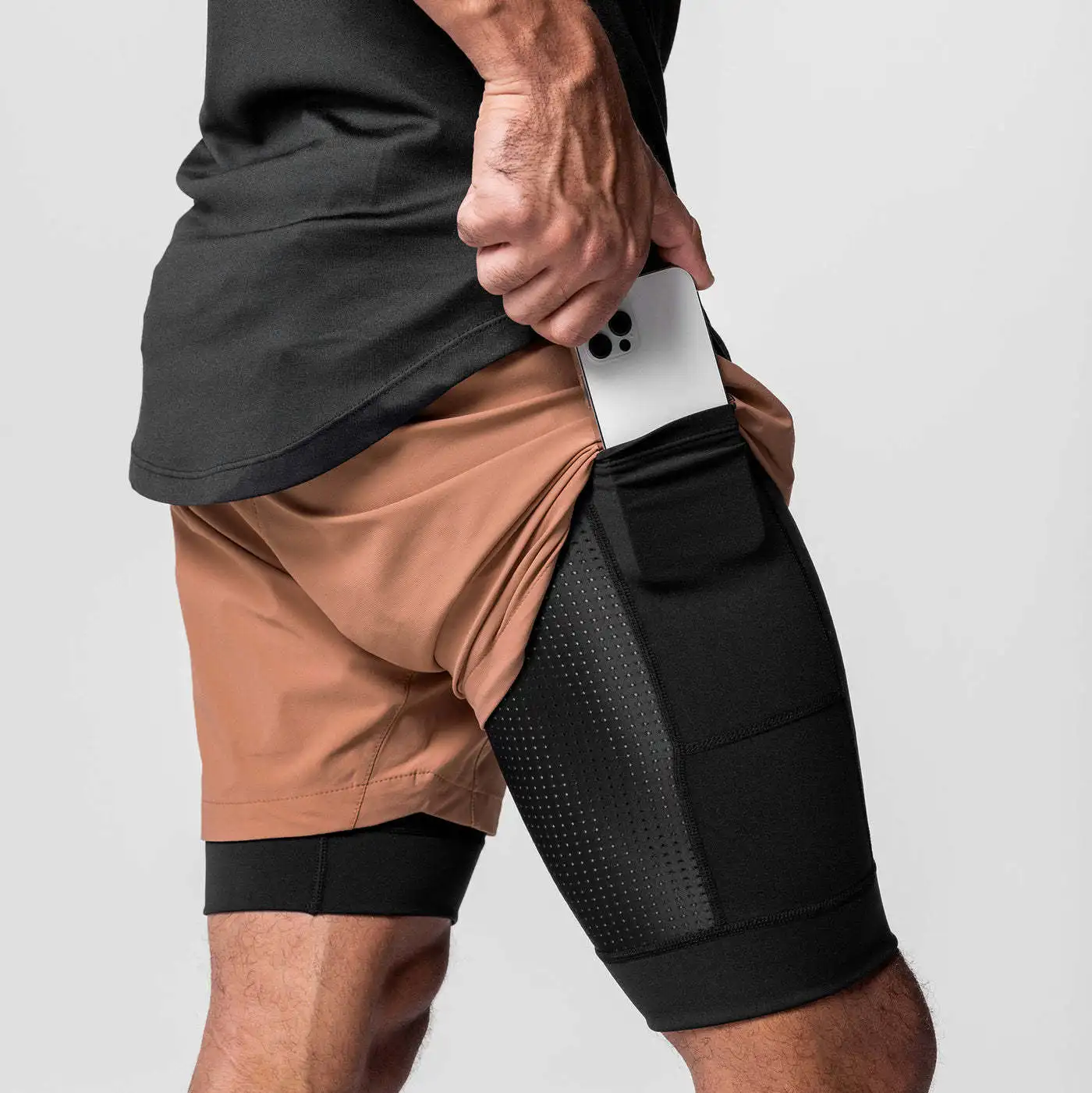 2-in-1-Lauf-Workout-Shorts für Herren in Übergröße, Fitnessstudio-Laufsport-Shorts mit Handtuchschlaufe, Fiess-Shorts mit Handytasche574_voghion.com