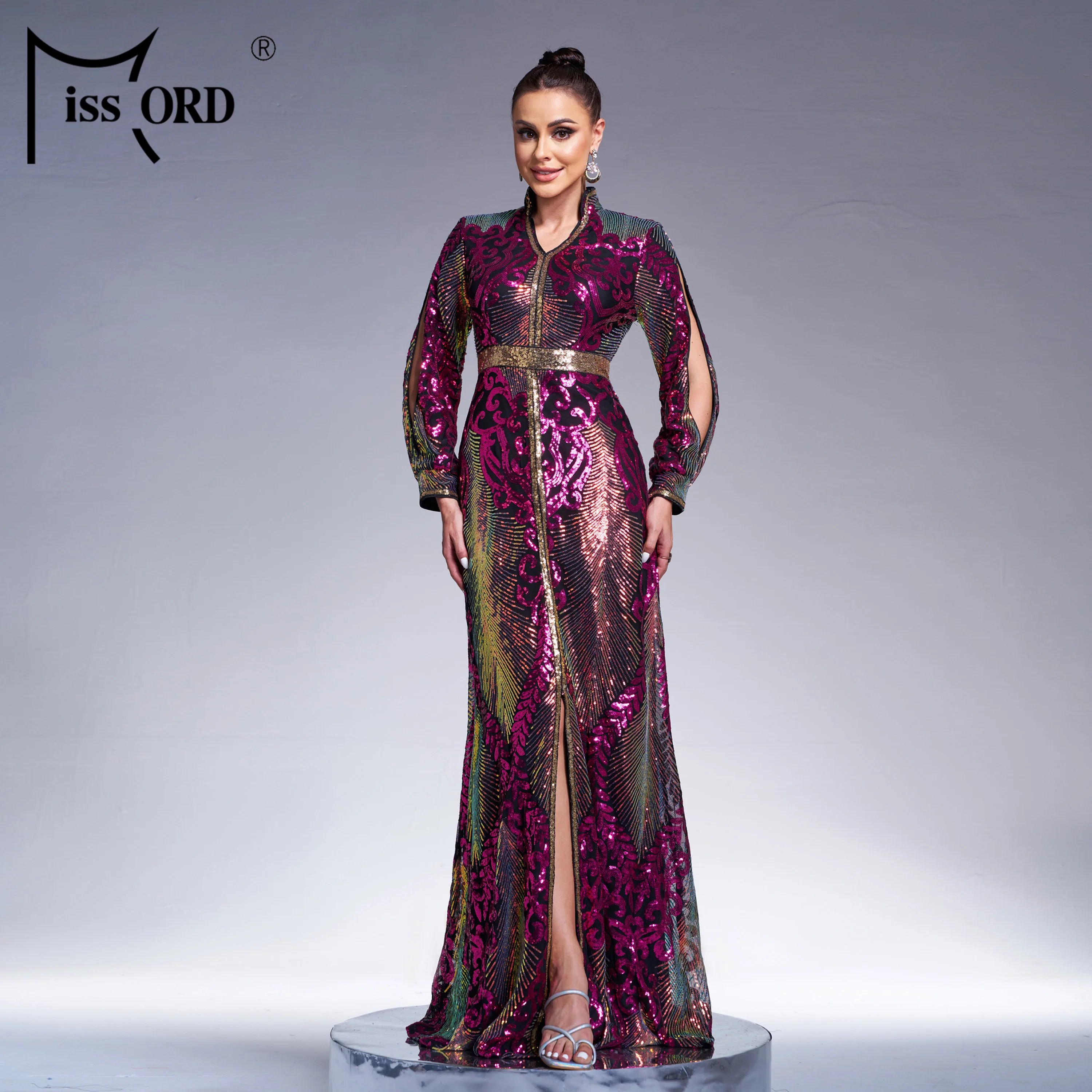 green emerald velvet dress Dubai Modest Satin Brown Sparkly Beaded Evening Dress 12 main image 1