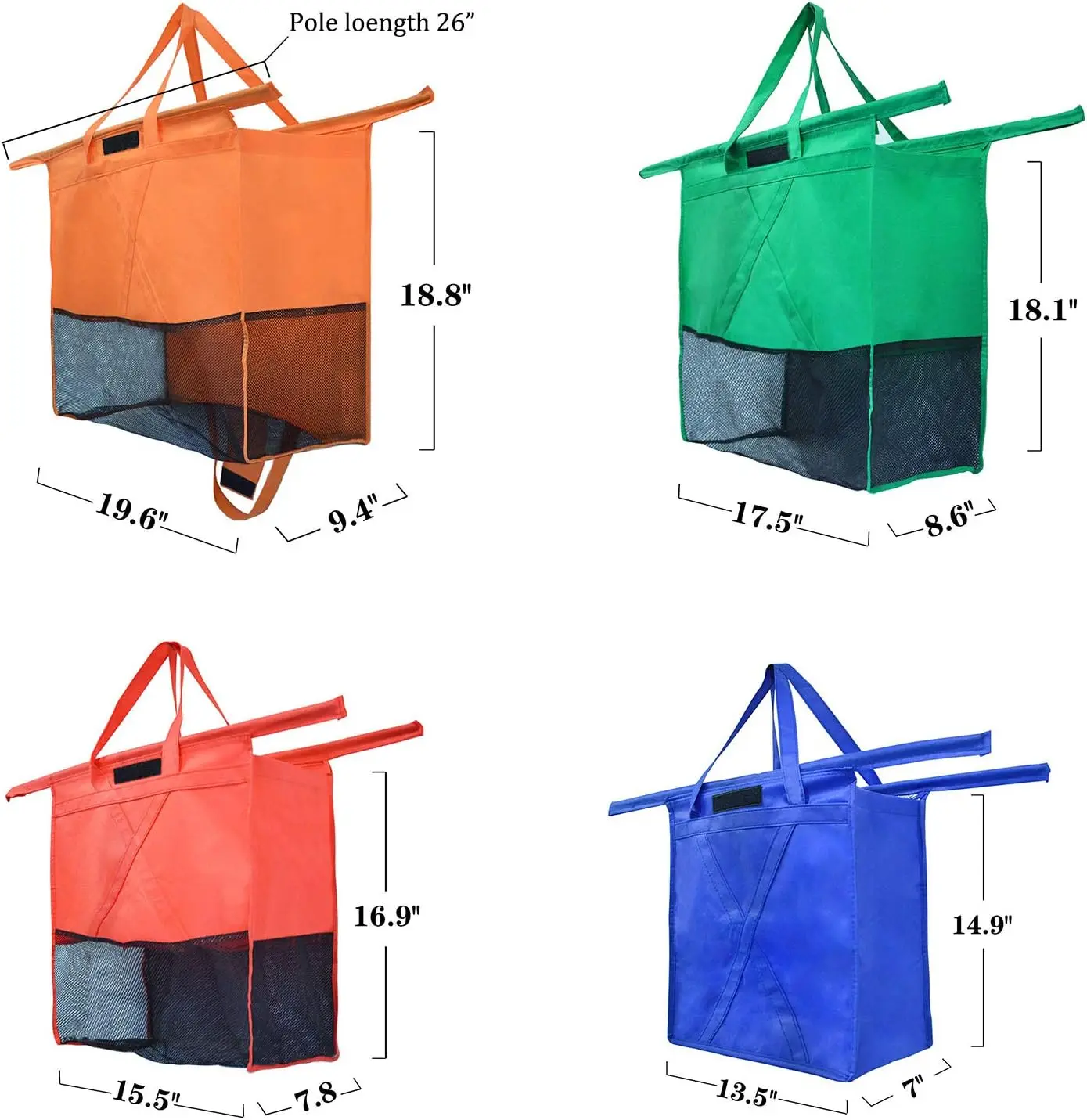 Set of 4 Reusable Shopping Bags Grocery Bags with Insulated Cooler Washable Grocery Cart Bags