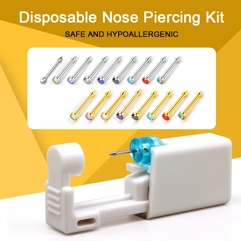 Self Nose Piercing Gun Kit With Builtin White Diamond Studs 2mm