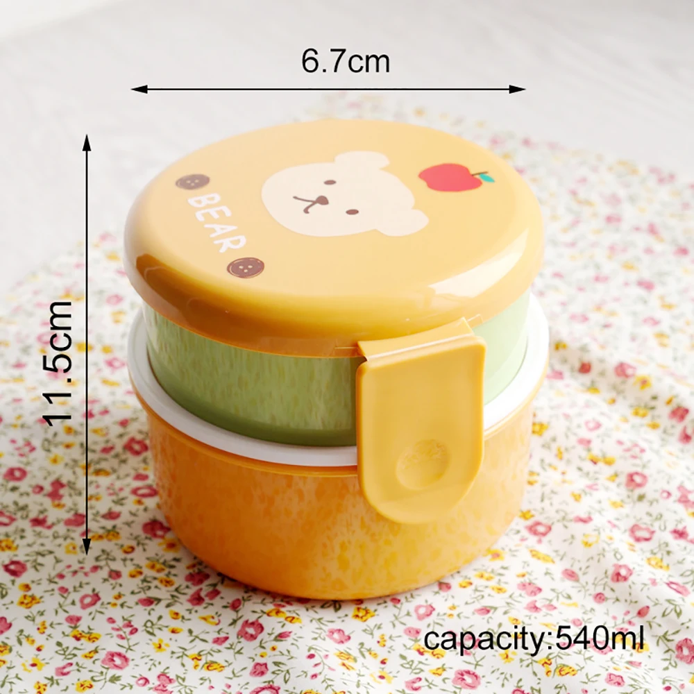 Cute Animal Pattern Plastic Lunch Food Box Children Baby Snack Box Double  Layers Lunchbox Portable Microwave Food Container