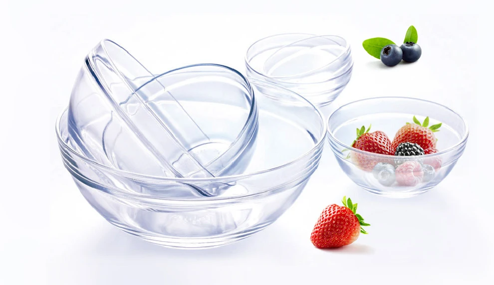 7pcs Wholesale Embossed Glass Salad Bowls Set Cookware Kitchenware