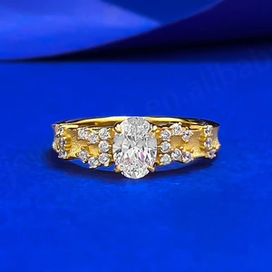 S925 Silver Gold-Plated Classic Women's Anniversary Ring 5*7mm Egg-Shaped Oval Cut Lab Diamond Prong Setting Fingertip Elf