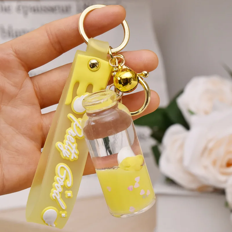 Colorful Fruit Bottle Shaped Oil Floating Keychain Cute Quicksand ...