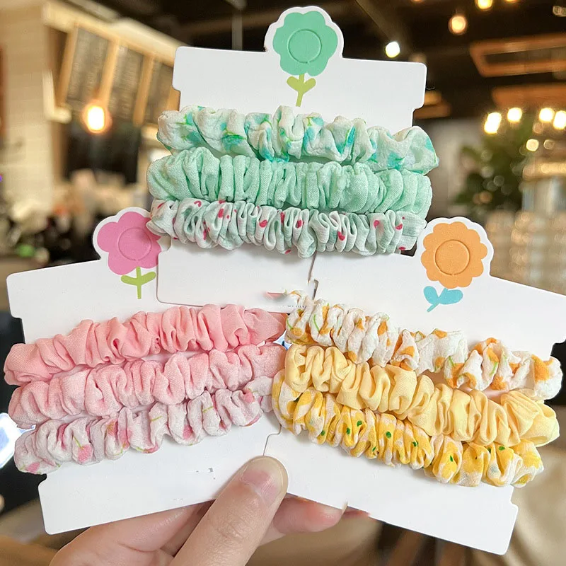 3 Pcs/Set Spring Floral Hair Ring for Women Girls Sweet Elastic Scrunchies Ties Rubber Band Bands
