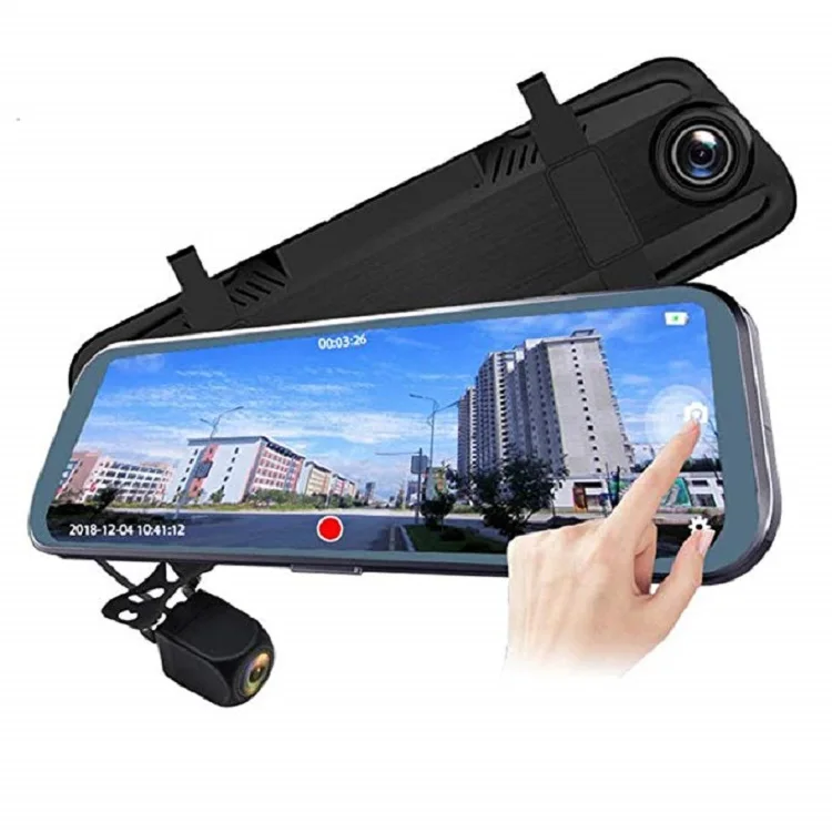 Wide Angle Backup Camera with Night Vision Parking Monitor ZENAN Rear View Mirror Dash Cam 9.66 inch Full Touch Screen，Stream Media Dash Camera，Full HD 1080P Front Camera and 720P Rear View Camera 
